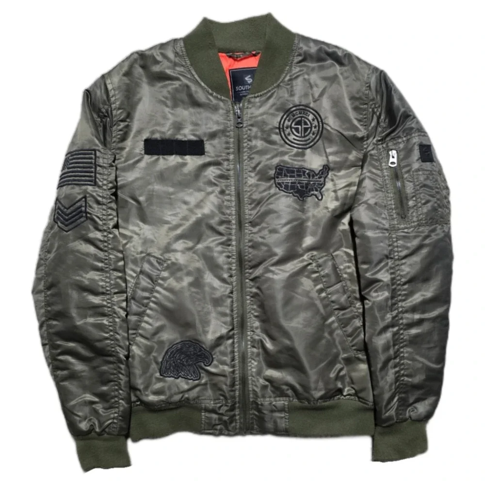 VTG Southpole Bomber Flight Jacket Mens Small Quilted Lined Y2K Army Green